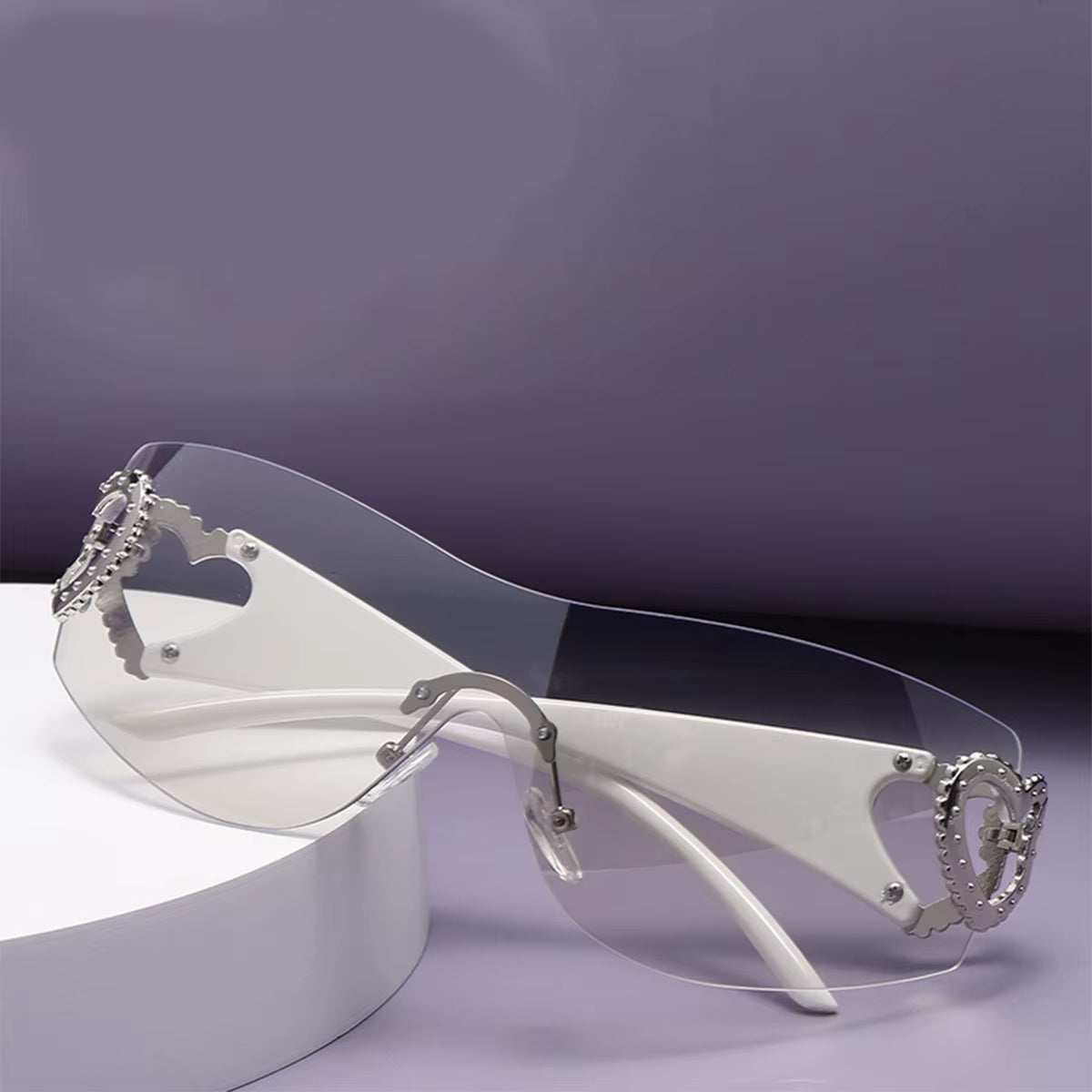 Y2K Punk Double Heart Gradient Sunglasses Rimless Futuristic Women Men Sun Glasses Outdoor Driving Party Eyewear 2024