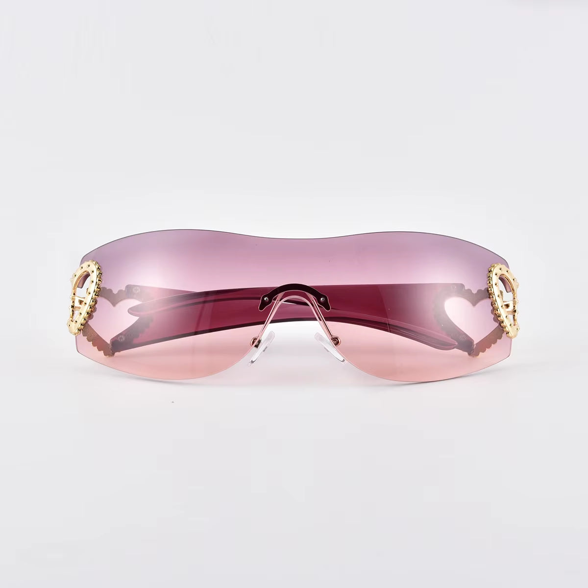 Y2K Punk Double Heart Gradient Sunglasses Rimless Futuristic Women Men Sun Glasses Outdoor Driving Party Eyewear 2024
