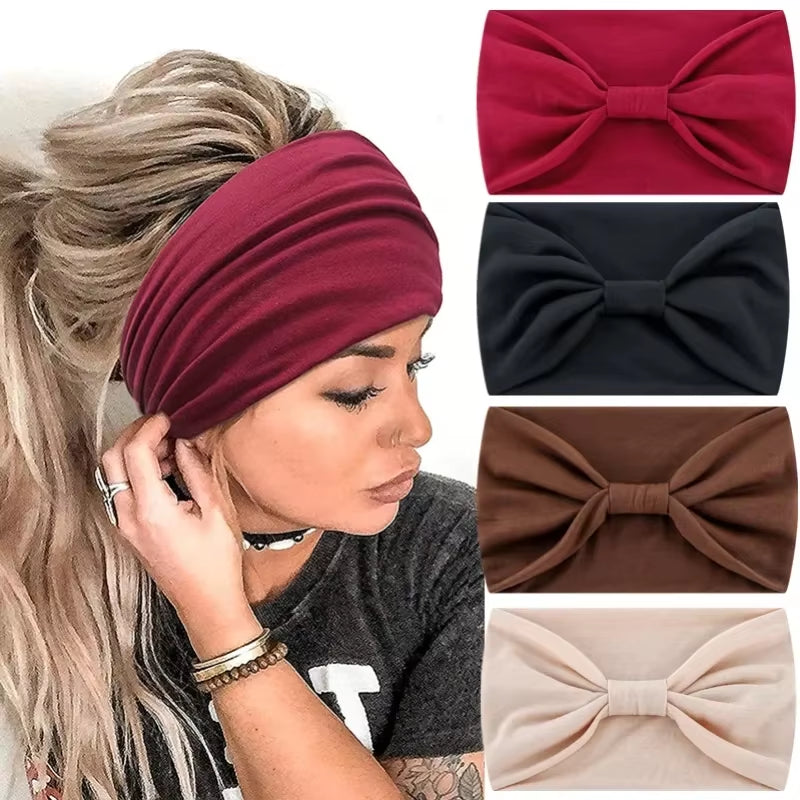 Head Band Women Hair Accessories Solid Wide Headband Bowknot Turbans Wash Face Make-Up Hair Band Sports Running Yoga Headbands