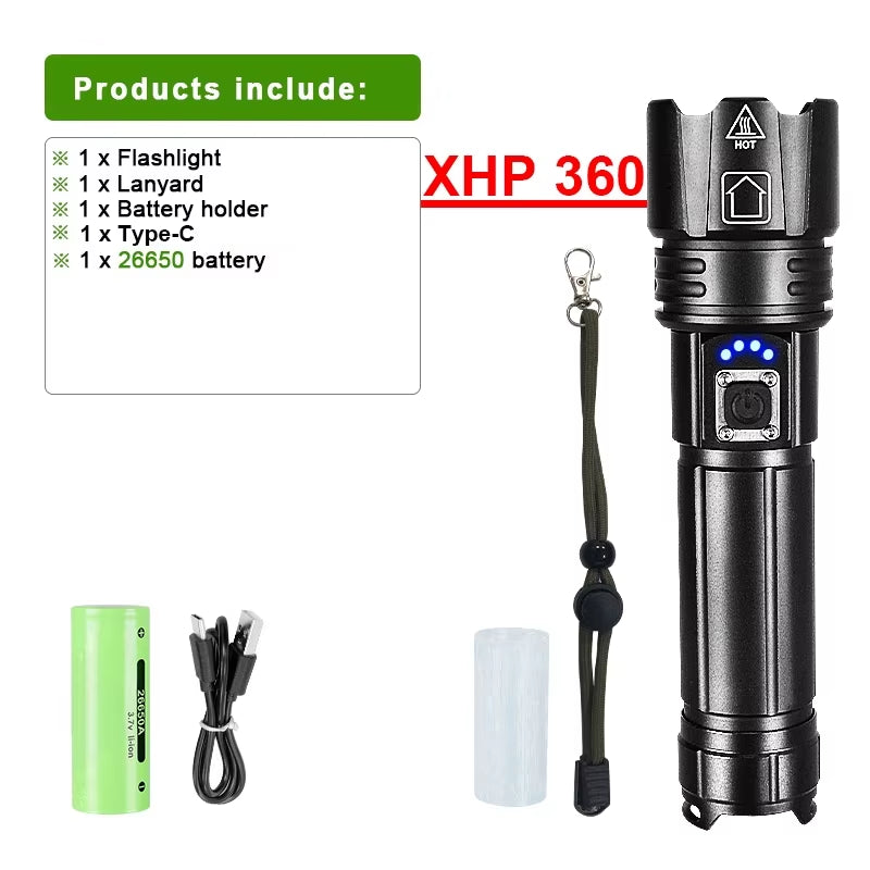 Powerful 500W Led Flashlight Telescopic Zoom 5000 Meters Rechargeable Flashlight Waterproof Torch Tactical Lantern as Power Bank