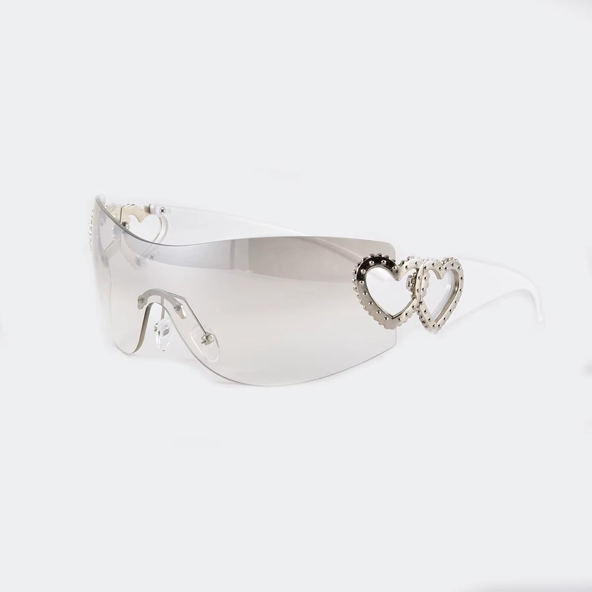 Y2K Punk Double Heart Gradient Sunglasses Rimless Futuristic Women Men Sun Glasses Outdoor Driving Party Eyewear 2024
