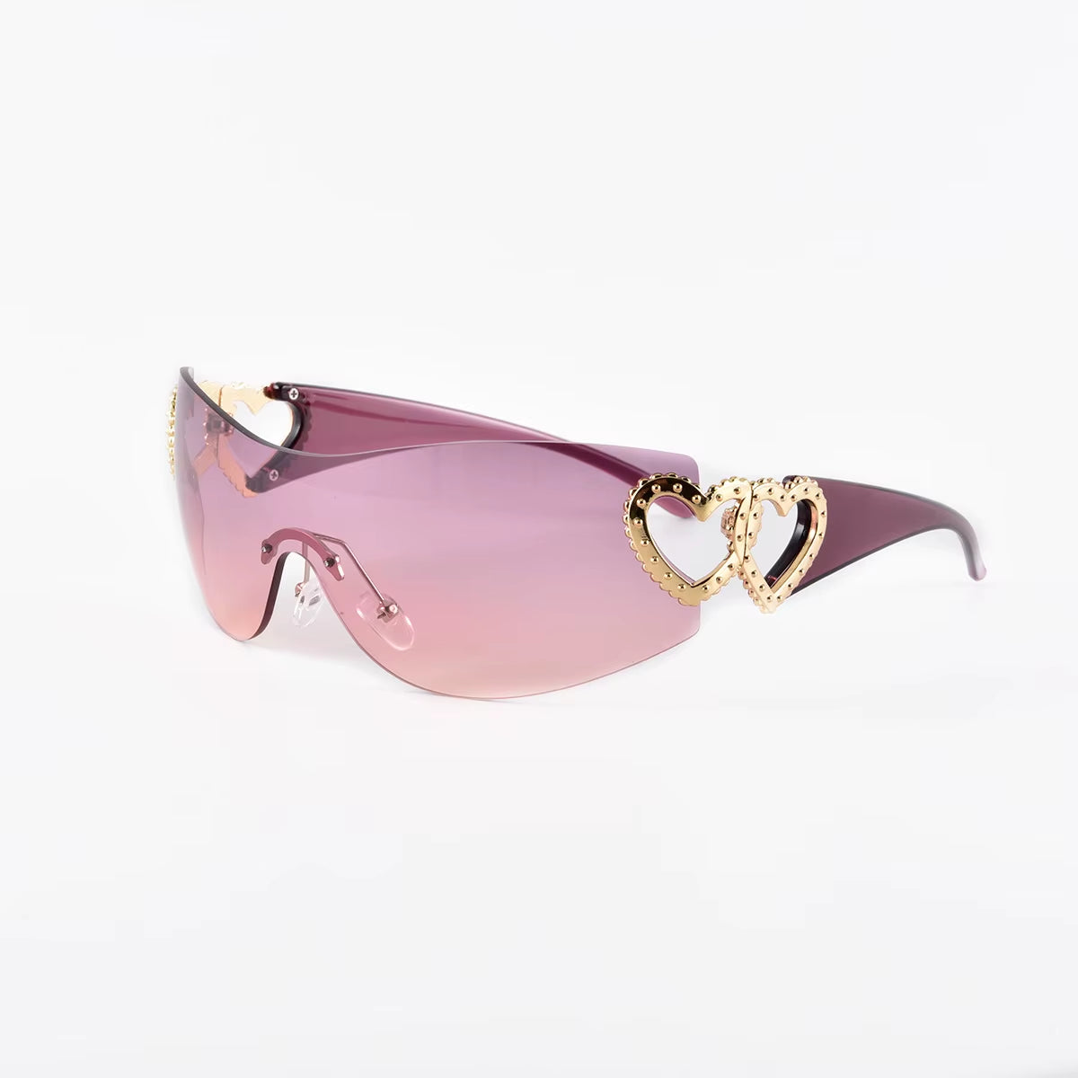 Y2K Punk Double Heart Gradient Sunglasses Rimless Futuristic Women Men Sun Glasses Outdoor Driving Party Eyewear 2024