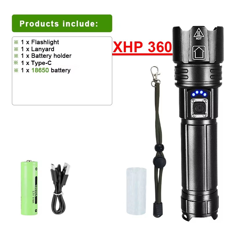 Powerful 500W Led Flashlight Telescopic Zoom 5000 Meters Rechargeable Flashlight Waterproof Torch Tactical Lantern as Power Bank