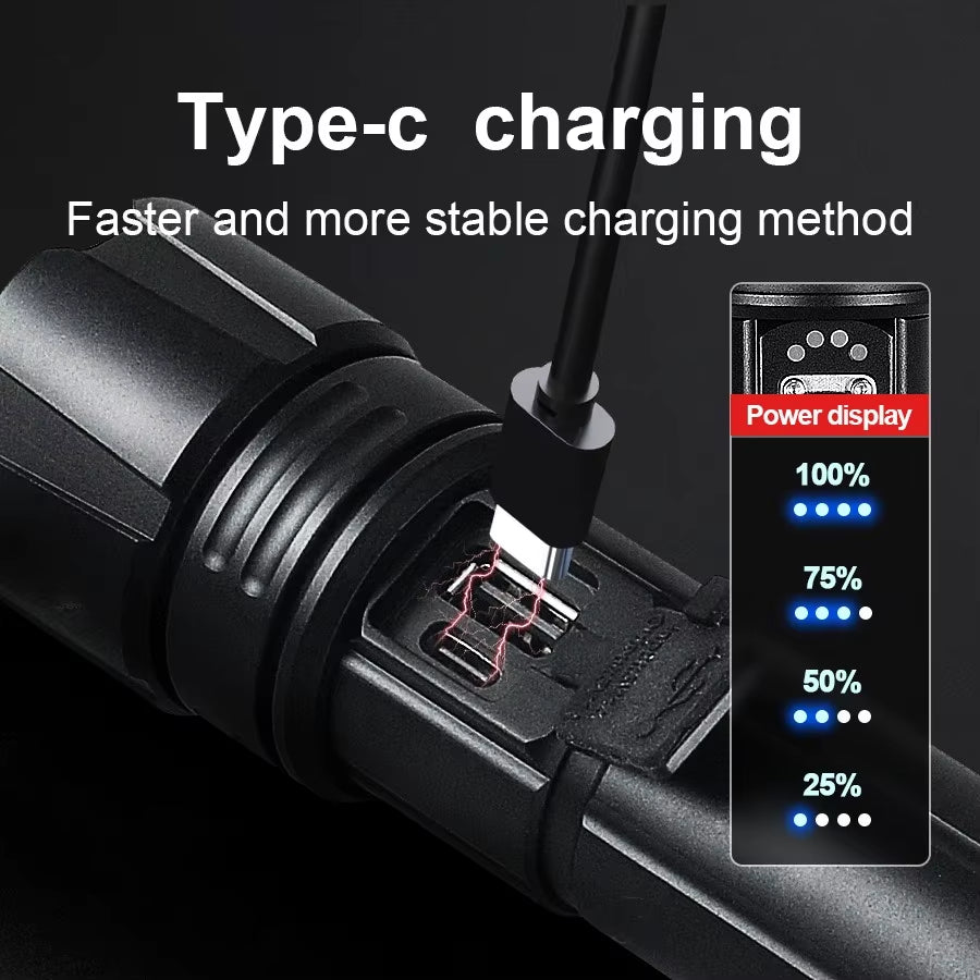 Powerful 500W Led Flashlight Telescopic Zoom 5000 Meters Rechargeable Flashlight Waterproof Torch Tactical Lantern as Power Bank