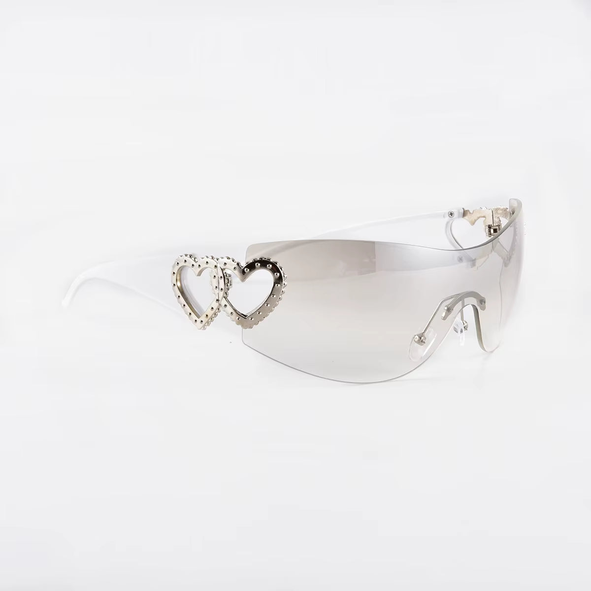 Y2K Punk Double Heart Gradient Sunglasses Rimless Futuristic Women Men Sun Glasses Outdoor Driving Party Eyewear 2024