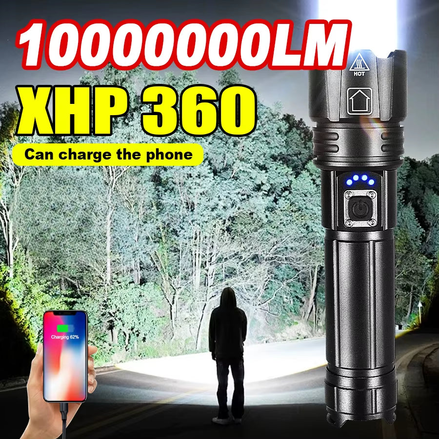 Powerful 500W Led Flashlight Telescopic Zoom 5000 Meters Rechargeable Flashlight Waterproof Torch Tactical Lantern as Power Bank