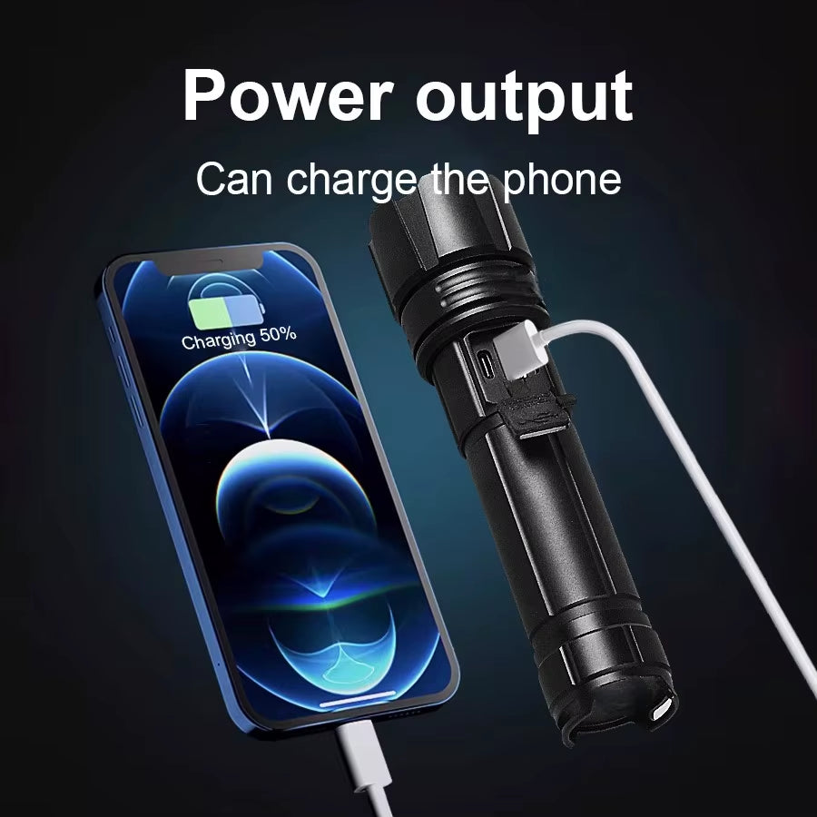 Powerful 500W Led Flashlight Telescopic Zoom 5000 Meters Rechargeable Flashlight Waterproof Torch Tactical Lantern as Power Bank