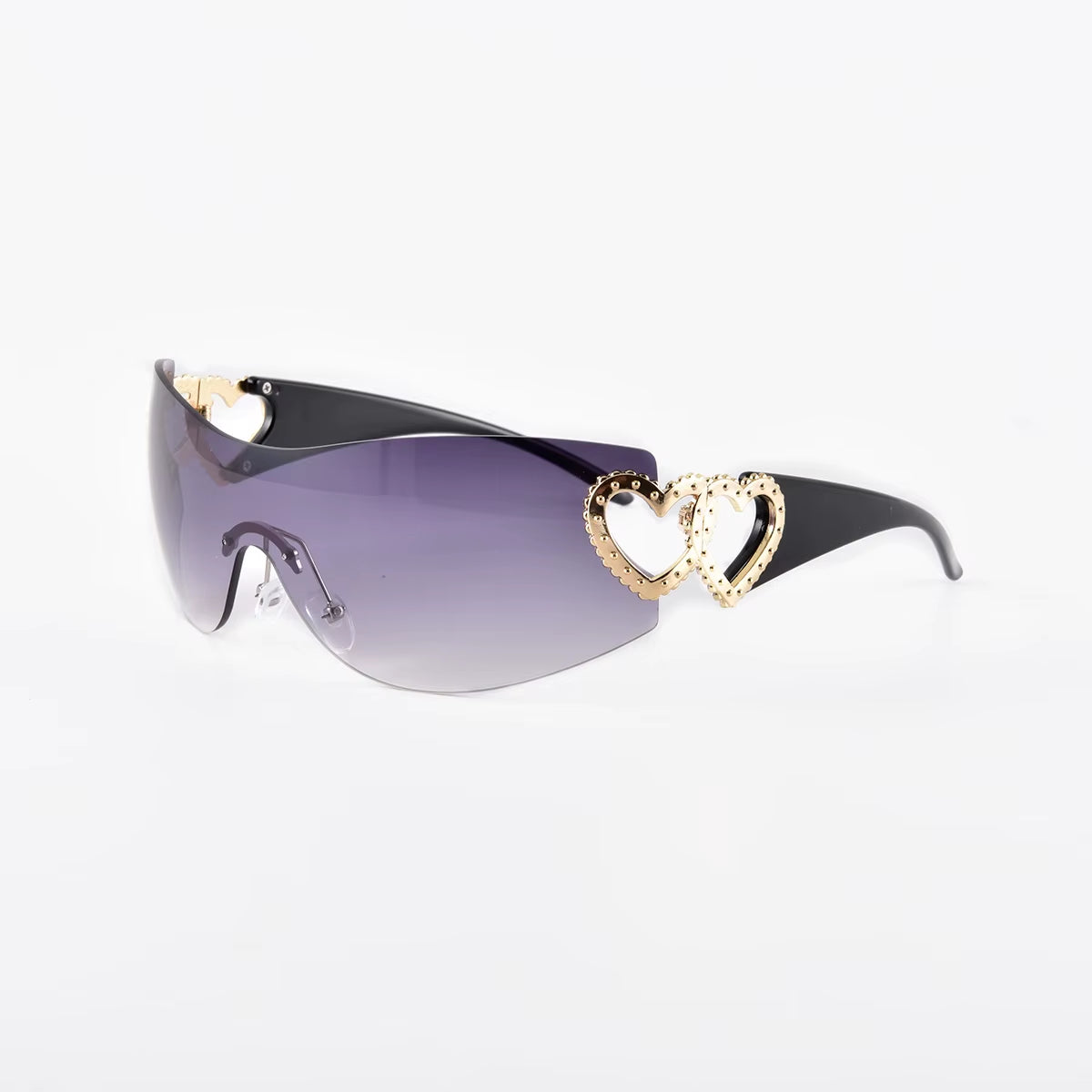 Y2K Punk Double Heart Gradient Sunglasses Rimless Futuristic Women Men Sun Glasses Outdoor Driving Party Eyewear 2024