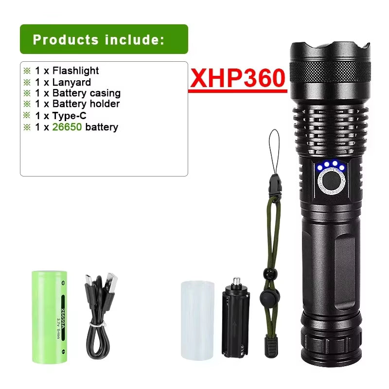 Powerful 500W Led Flashlight Telescopic Zoom 5000 Meters Rechargeable Flashlight Waterproof Torch Tactical Lantern as Power Bank