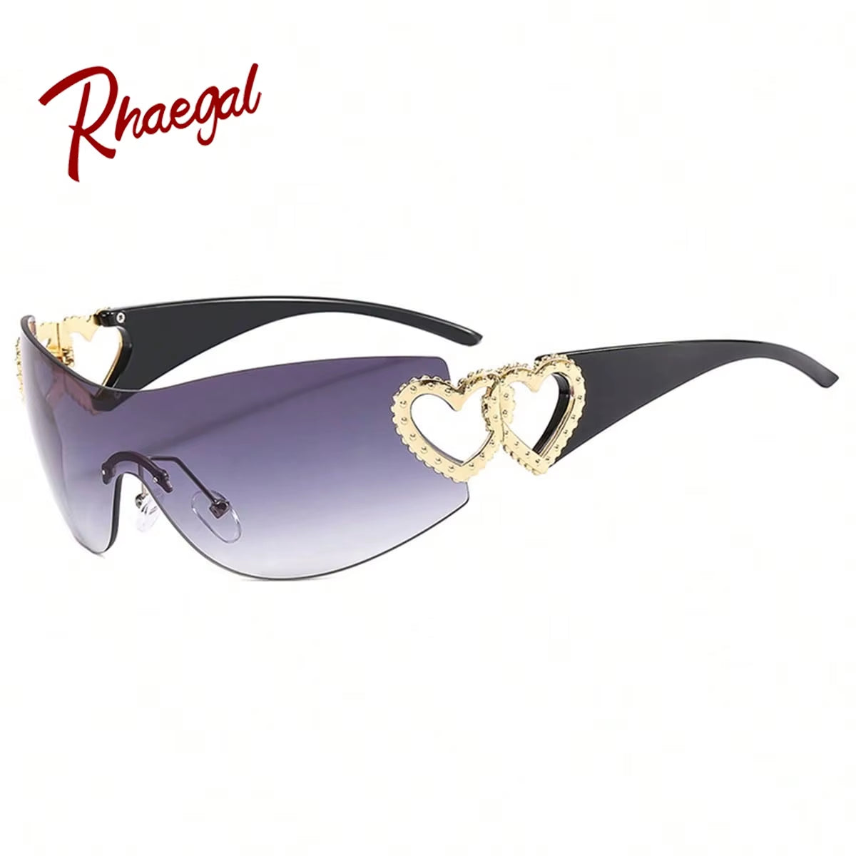 Y2K Punk Double Heart Gradient Sunglasses Rimless Futuristic Women Men Sun Glasses Outdoor Driving Party Eyewear 2024