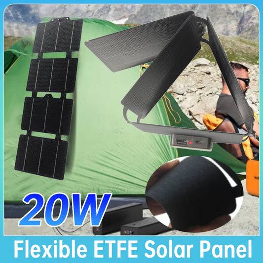 20W Flexible ETFE Solar Panel Charger Usb/Type-C Foldable Solar Panels IPX6 Waterproof Flexible Folding Solar Charger for Phone
