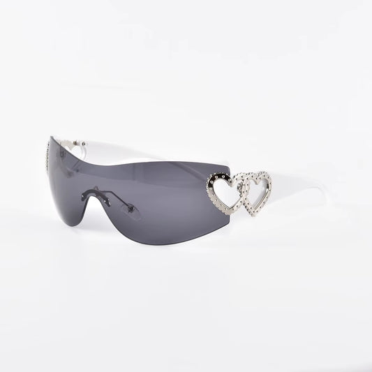 Y2K Punk Double Heart Gradient Sunglasses Rimless Futuristic Women Men Sun Glasses Outdoor Driving Party Eyewear 2024