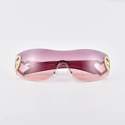 Y2K Punk Double Heart Gradient Sunglasses Rimless Futuristic Women Men Sun Glasses Outdoor Driving Party Eyewear 2024