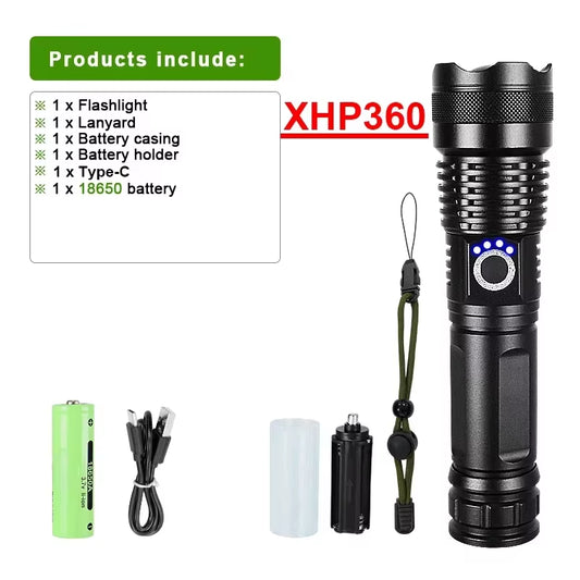 Powerful 500W Led Flashlight Telescopic Zoom 5000 Meters Rechargeable Flashlight Waterproof Torch Tactical Lantern as Power Bank