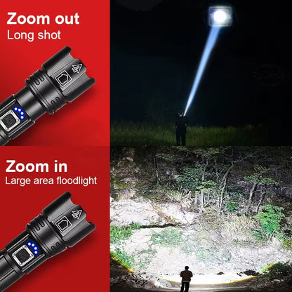 Powerful 500W Led Flashlight Telescopic Zoom 5000 Meters Rechargeable Flashlight Waterproof Torch Tactical Lantern as Power Bank