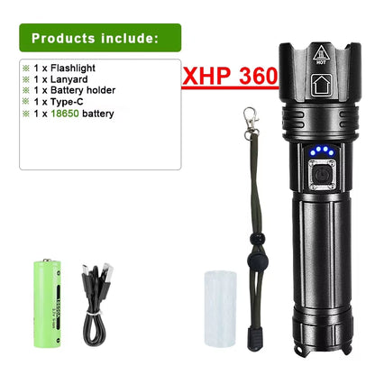 Powerful 500W Led Flashlight Telescopic Zoom 5000 Meters Rechargeable Flashlight Waterproof Torch Tactical Lantern as Power Bank