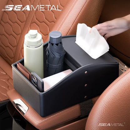 Car Arm Rest Storage Box Nappa Leather Armrest Organizer with Tissue Holder Universal Auto Center Console Extension Box